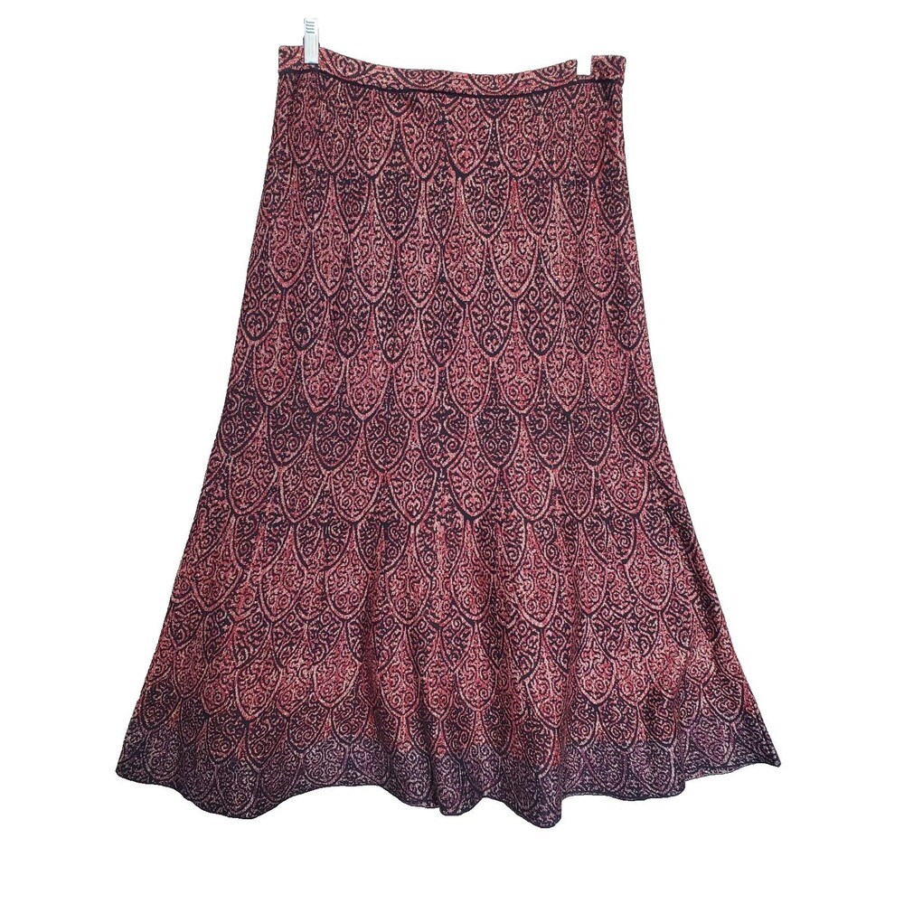 Peruvian Connection Shimmer Medallion Print Flared Maxi Knit Skirt Size Large